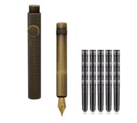 SIPLIV Stylo plume en bronze court paragraphe de poche mini stylo plume de voyage avec 20 pièces de cartouches d'encre noire - Écailles de dragon, plume fine en iridium (0,50 mm)