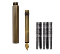 SIPLIV Stylo plume en bronze court paragraphe de poche mini stylo plume de voyage avec 20 pièces de cartouches d'encre noire - Hexagone, plume fine en iridium (0,50 mm)