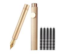 SIPLIV Stylo plume en laiton (85 mm) Stylo court à paragraphe vertical de poche mini stylo de voyage avec plume fine en iridium et 20 cartouches d'encre noire, ligne verticale