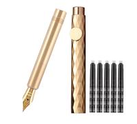 SIPLIV Stylo plume en laiton (85 mm) Stylo court de paragraphe de poche mini stylo de voyage Stylo plume à pointe fine en iridium avec 20 cartouches d'encre noire, losange
