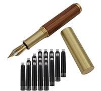 SIPLIV Stylo-plume fait à la main en laiton avec 20 cartouches d'encre noire - 85 mm - Rayures marron