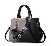 Sipobuy Femmes Sac À Main Top Poignée Élégant Sacs à Bandoulière Classique Sacs À Main Shopper Dames Bandoulière Sac Broderie (Gris)