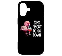 Sips About to Go Down Funny Pink Flamingo Drinking Wine Coque pour iPhone 17