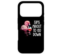 Sips About to Go Down Funny Pink Flamingo Drinking Wine Coque pour iPhone 17 Pro