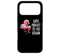 Sips About to Go Down Funny Pink Flamingo Drinking Wine Coque pour iPhone 17 Pro Max
