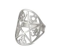 SIPURIS Bague pentagramme pour homme et femme - Pentacle étoile de David à six branches - En acier inoxydable - Nœud celtique - Croix triqueta, Acier inoxydable., Aucune pierre précieuse