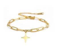 SIPURIS Bracelet à maillons en acier inoxydable avec étoile à 4 pointes, chaîne plate pour femme, bijou à main pour homme, 11.06*14.96mm(0.44*0.59in), Acier inoxydable, Pas de gemme