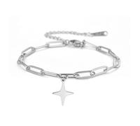 SIPURIS Bracelet à maillons en acier inoxydable avec étoile à 4 pointes, chaîne plate pour femme, bijou à main pour homme, 11.06*14.96mm(0.44*0.59in), Acier inoxydable, Pas de gemme