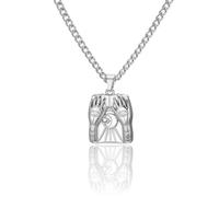 SIPURIS Collier 3D en relief double main de Fatima avec amulette carrée en relief Motif soleil et lune