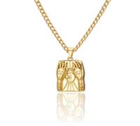 SIPURIS Collier 3D en relief double main de Fatima avec amulette carrée en relief Motif soleil et lune