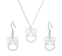 SIPURIS Collier avec nœud - Pendentif délicat en forme de nœud pour femme - Joli collier ras du cou et boucles d'oreilles - Bijoux tendance pour adolescentes, 0.59*0.75in, Acier inoxydable, Pas de