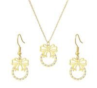 SIPURIS Collier avec nœud - Pendentif délicat en forme de nœud pour femme - Joli collier ras du cou et boucles d'oreilles - Bijoux tendance pour adolescentes, 0.59*0.75in, Acier inoxydable, Pas de