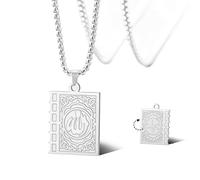 SIPURIS Collier avec pendentif carré Allah sourate islam, coran, amulette musulmane, Allah, 1.06*0.79in/27*20mm, Acier inoxydable, Pas de gemme