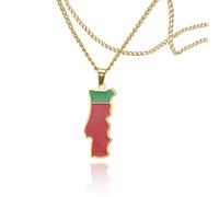 SIPURIS Collier avec pendentif carte du Portugal en acier inoxydable - Coloré - Cadeau personnalisé, Acier inoxydable, Pas de gemme