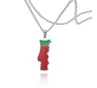SIPURIS Collier avec pendentif carte du Portugal en acier inoxydable - Coloré - Cadeau personnalisé, Acier inoxydable, Pas de gemme