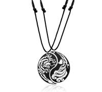 SIPURIS Collier avec pendentif dragon et phénix Yin Yang - Amulette rétro pour homme et femme, 1.29*1.86in, Acier inoxydable, Pas de gemme
