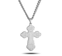 SIPURIS Collier avec pendentif en forme de croix orthodoxe Jésus Christ en acier inoxydable pour homme, Acier inoxydable