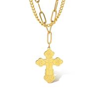 SIPURIS Collier avec pendentif en forme de croix orthodoxe pour homme - En acier inoxydable - Bijou religieux chrétien - Cadeau d'anniversaire, 0.98 * 1.32inch