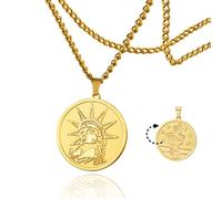 SIPURIS Collier avec pendentif rond en forme d'étoile et de la statue de la Liberté - New York - Bijou pour homme et femme, 0.98*0.98 inches/25*25 mm, Acier inoxydable, Pas de gemme