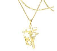 SIPURIS Collier biblique avec agneau de Dieu pour homme et femme - Pendentif en forme de croix en forme de mouton et de croix - 3,5 x 4,5 cm - Acier inoxydable - Sans pierre précieuse, 1.09*1.59in