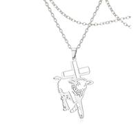 SIPURIS Collier biblique avec agneau de Dieu pour homme et femme - Pendentif en forme de croix en forme de mouton et de croix - 3,5 x 4,5 cm - Acier inoxydable - Sans pierre précieuse, 1.09*1.59in