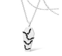 SIPURIS Collier chauve-souris sorcière animal de compagnie elfe de nuit, chauve-souris, cercueil en acier inoxydable, accessoires d'Halloween, cadeau pour femmes et hommes, 0.67*1.38in, Acier