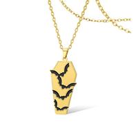 SIPURIS Collier chauve-souris sorcière animal de compagnie elfe de nuit, chauve-souris, cercueil en acier inoxydable, accessoires d'Halloween, cadeau pour femmes et hommes, 0.67*1.38in, Acier