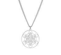 SIPURIS Collier cube de Metatron pour homme et femme - Archanges sacrés - Roi Salomon - Collier en acier inoxydable - Pendentif géométrique creux - Amulette, Acier inoxydable, Pas de gemme