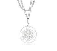 SIPURIS Collier cube de Metatron pour homme et femme - Archanges sacrés - Roi Salomon - Collier en acier inoxydable - Pendentif géométrique creux - Amulette, Acier inoxydable, Pas de gemme