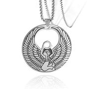SIPURIS Collier déesse égyptienne Isis pour homme et femme - Symbole égyptien ailé - Acier inoxydable - Amulette vintage Wiccan païenne - 3,5 x 3,5 cm - Acier inoxydable - Sans pierre précieuse,