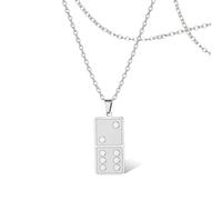 SIPURIS Collier domino, pendentif carte, numéros de jeu, mini jouet, bijoux en acier inoxydable pour homme et femme, 3,5 x 2,5 cm, acier inoxydable, sans pierre précieuse, 1.1*0.98in, Acier inoxydable
