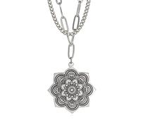 SIPURIS Collier en forme de fleur de lotus pour homme et femme - Pendentif bouddhiste en acier inoxydable - Mandala vintage - Cadeau spirituel - En acier inoxydable - Sans pierre précieuse, Acier