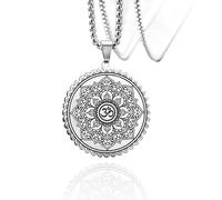 SIPURIS Collier en forme de fleur de lotus pour homme et femme - Symbole Om Ohm - Pendentif bouddhiste en acier inoxydable - Mandala vintage - 40 x 35 mm - Acier inoxydable - Sans pierre précieuse,