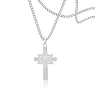 SIPURIS Collier en forme d'étoile de David pour hommes et femmes - Pendentif en forme de croix - Bijou religieux chrétien, 25*42 mm, Acier inoxydable, Pas de gemme