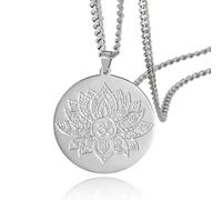 SIPURIS Collier fleur de lotus pour hommes femmes Om Ohm Symbole Yoga Bouddhiste Pendentif Acier inoxydable Vintage Mandala Pendentif Collier Bijoux spirituels Cadeau Pas de pierre précieuse, 40*35mm,