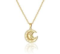 SIPURIS Collier réversible 3D en acier inoxydable avec pendentif en forme de tête de soleil et lune