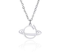 SIPURIS Collier tendance avec pendentif planète Saturne - Cadeau personnalisé, 19.8*13.6mm(0.77*0.53in), Acier inoxydable, Pas de gemme