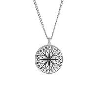 SIPURIS Collier Viking boussole pour homme avec pendentif nordique Helm of Awe Bouclier Aegishjalmur Vegvisir Runes Talisman Païen Bijoux Cadeaux, Acier inoxydable, Pas de gemme