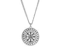 SIPURIS Collier Viking boussole pour homme - Pendentif nordique Triquetra Valknut Viking runes Vegvisir Odin - Collier en acier inoxydable - Amulette païenne - Bijoux cadeaux pour homme et femme