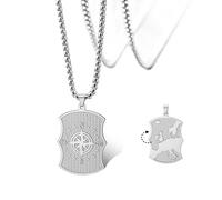 SIPURIS Collier Viking Vegvisir pour homme avec pendentif boussole Odin double face Carte de l'Europe nordique pour homme Amulette Païenne Bijoux Cadeaux de voyage, 0.94*1.37 inches/24*35mm, Acier