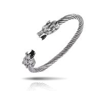 SIPURIS Fenrir Bracelet rigide pour homme en acier inoxydable avec tête de loup viking nordique tressé cordon réglable ouvert bracelet pour hommes bijoux, verstellbar, Acier inoxydable, Pas de gemme