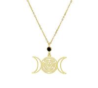SIPURIS Hecate Collier avec pendentif déesse triple lune en acier inoxydable Symbole de la déesse magique Wiccan Païen Cadeau pour homme et femme (G+Noir)