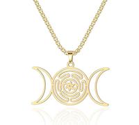 SIPURIS Hecate Collier avec pendentif déesse triple lune en acier inoxydable Symbole de la déesse magique Wiccan Païen Cadeau pour homme et femme (Or)