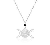 SIPURIS Hecate Collier avec pendentif déesse triple lune en acier inoxydable Symbole de la déesse magique Wiccan Païen Cadeau pour homme et femme (S+Noir)