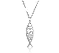 SIPURIS Ichthys Collier Boucles d'oreilles Jésus Poisson Pendentif et Boucles d'oreilles Poisson Chrétien Ichtus Collier Boucles d'oreilles Cadeau religieux Chrétien, Acier inoxydable, Pas de gemme