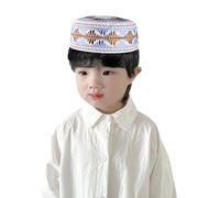 SIQITECH Bonnet de Prière Respirant Musulman Bonnet Brodé pour Garçon Calotte Musulmane Calotte de Prière Plat Chapeau en Polyester Doux Islamique Chapeau Turban Traditionnel pour l'Aïd Ramadan