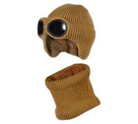 SIQITECH Bonnet Echarpe avec Lunettes de Protection Enfant Chapeau Foulard Tricot avec Doublure Polaire Fille Ensemble de Bonnet Echarpe Epais avec Lunette Garçon pour Ski Voyage Vélo Randonné