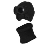 SIQITECH Bonnet Echarpe avec Lunettes de Protection Enfant Chapeau Foulard Tricot avec Doublure Polaire Fille Ensemble de Bonnet Echarpe Epais avec Lunette Garçon pour Ski Voyage Vélo Randonné