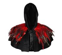 SIQITECH Cape à Capuchon avec plume d’Halloween Pélerine Médiévale de Sorcière Cape Court Gothique Cosplay Costume de Vampire pour Carnaval Halloween Fête Noël Bal Soirée Théâtre Performance