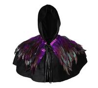 SIQITECH Cape à Capuchon avec plume d’Halloween Pélerine Médiévale de Sorcière Cape Court Gothique Cosplay Costume de Vampire pour Carnaval Halloween Fête Noël Bal Soirée Théâtre Performance